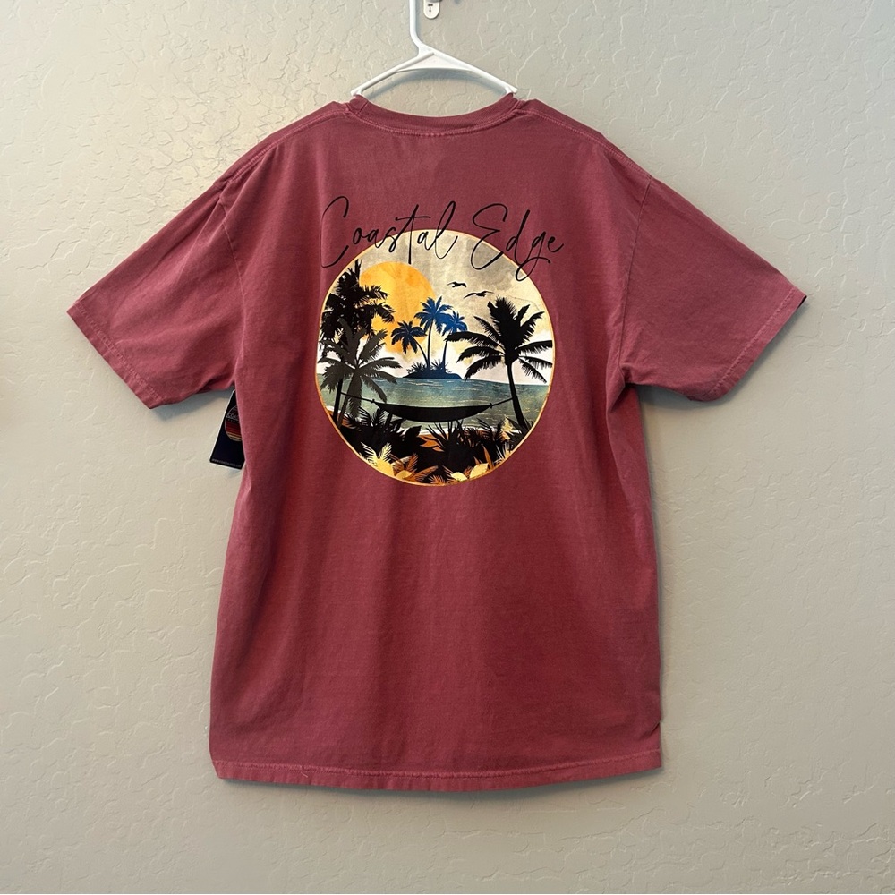 Coastal Edge surf shop men's watercolor coastal tee in brick  XL new without tag